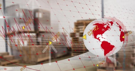 Poster - Animation of financial data processing over globe and warehouse