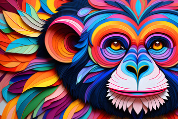 Wall Mural - adult confetti decorated with mandala monkey images - a delightful and vibrant coloring experience g