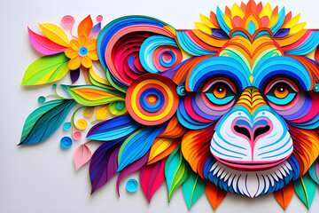 Wall Mural - adult confetti decorated with mandala monkey images - a delightful and vibrant coloring experience g