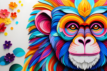 Wall Mural - adult confetti decorated with mandala monkey images - a delightful and vibrant coloring experience g