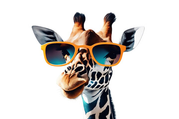 Wall Mural - cartoon colorful giraffe with sunglasses on white background