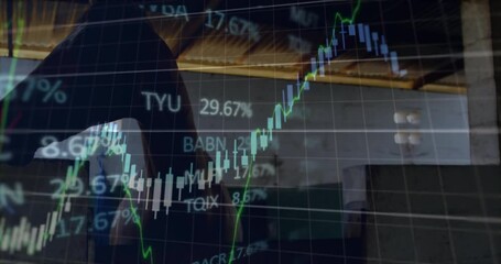 Poster - Animation of financial data processing over horse in stable