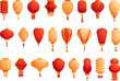 Paper glowing lantern icons set cartoon vector. Floating fire light. Chinese ceremony