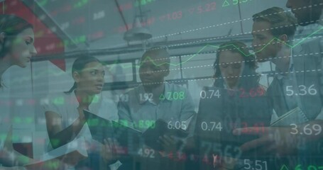 Poster - Animation of financial data processing over diverse business people in office