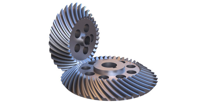 close-up of pinion and gear assembly. bevel gear design engineering