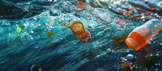Aufkleber - Plastic ocean underwater pollution environmental problem. with copy space image. Place for adding text or design