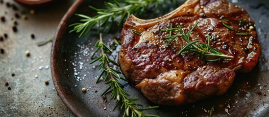 Aufkleber - Traditional beef Florentine steak bistecca alla Fiorentina on a plate high angle view ready to eat. with copy space image. Place for adding text or design