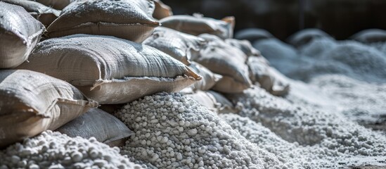 Poster - Tapioca in jumbo bags are stuffing in container for export. with copy space image. Place for adding text or design