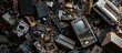 © vxnaghiyev - Old electronic devices on a dark background The concept of recycling and disposal of electronic waste Copy space. with copy space image. Place for adding text or design