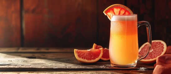 Fototapete - Refreshing Boozy Grapefruit Radler Shandy in a Pint. with copy space image. Place for adding text or design
