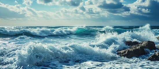 Aufkleber - Seascape A stunning seascape of the vast ocean with crashing waves and a clear blue sky. with copy space image. Place for adding text or design