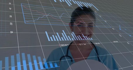 Wall Mural - Animation of data processing over biracial female doctor