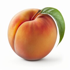 Wall Mural - Peach with leaf isolated on white background. 