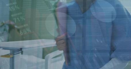 Poster - Animation of financial data processing over caucasian female doctor