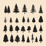 Fototapeta Dinusie - Pine set black silhouette Clip art