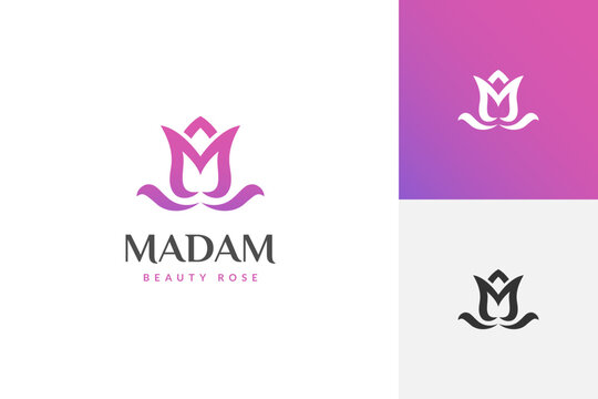 Letter M for madam lady rose Logo icon design, beauty flower graphic symbol for salon, skincare logo template