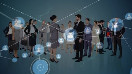 Poster - Animation of network of connections with icons over diverse business people