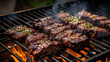 char-grilled marinated BBQ Korean short ribs on a barbecue grill. delicious Koran food concept