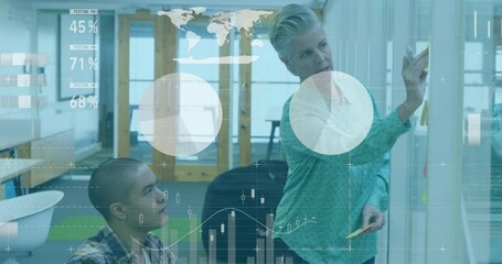 Poster - Animation of financial data processing over diverse business people in office
