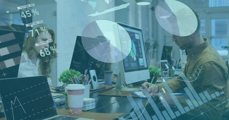 Poster - Animation of financial data processing over diverse business people in office