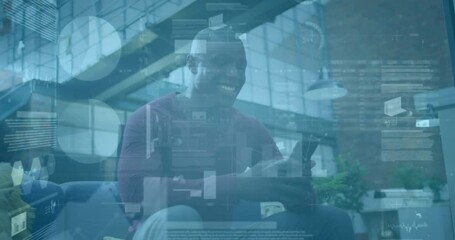 Poster - Animation of financial data processing over african american businessman using smartphone