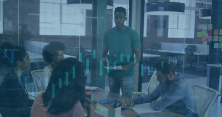 Poster - Animation of financial data processing over diverse business people in office
