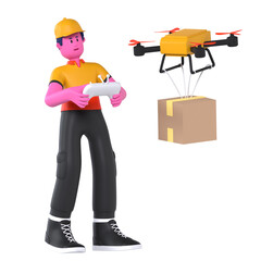 Wall Mural - Boy Drone Delivery Deliveryman Package Courier