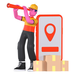 Wall Mural - Boy Tracking Deliveryman Package Courier