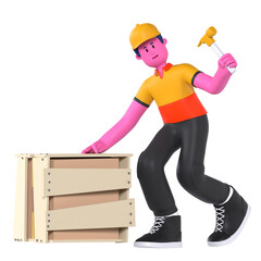 Wall Mural - Boy Wooden Package Deliveryman Package Courier