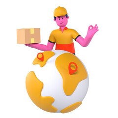 Wall Mural - Boy World Wide Shipping Deliveryman Package Courier