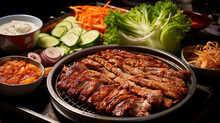 korean style pork barbecue samgyeopsal with side dish