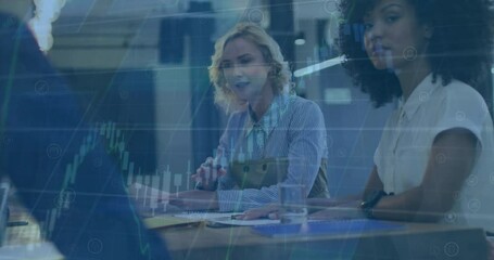 Poster - Animation of financial data processing over diverse business people in office
