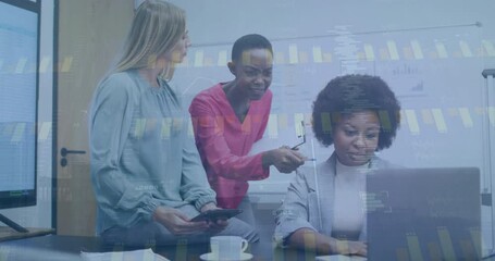 Poster - Animation of financial data processing over diverse business people in office