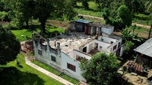 Aerial View Over The Ruins Of An Abandoned House