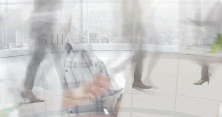 Poster - Animation of busy people walking over caucasian businesswoman in office