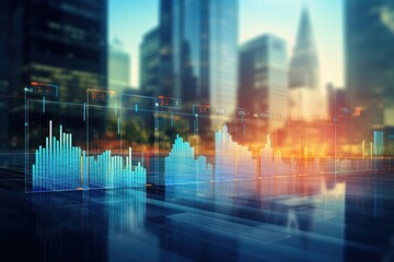Poster - Abstract virtual financial graph hologram on blurry modern office