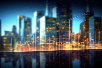 Poster - Abstract virtual financial graph hologram on blurry modern office