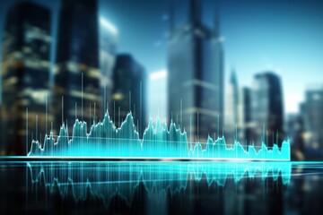 Poster - Abstract virtual financial graph hologram on blurry modern office