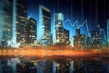 Poster - Abstract virtual financial graph hologram on blurry modern office
