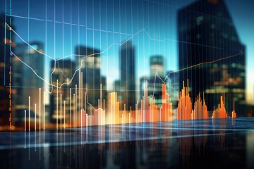 Poster - Abstract virtual financial graph hologram on blurry modern office