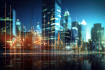 Poster - Abstract virtual financial graph hologram on blurry modern office