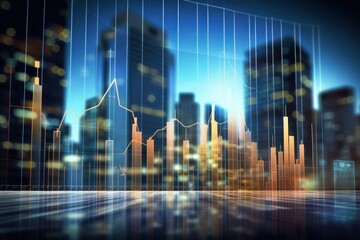 Poster - Abstract virtual financial graph hologram on blurry modern office