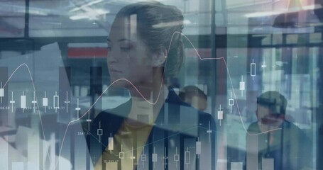 Poster - Animation of financial data processing over diverse business people in office