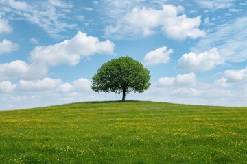 Wall Mural - Solitary tree in a lush green meadow