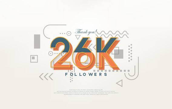 26k followers Thank you, with colorful cartoon numbers illustrations.