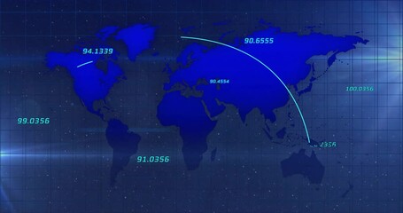 Poster - Animation of world map and data processing over dark background