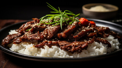 Wall Mural - homemade barbecue korean beef bulgogi with white rice