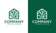 Green Wood Resident Vector Logo Template. Design template of two trees incorporate with a house that made from a simple scratch. It's good for symbolize a property or wooden housing business.