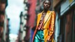 © Justlight - Fashionforward Make a fashion statement with a unique and fashionforward pairing of a colorful leather blazer, elegant silk camisole, and highwaisted trousers.