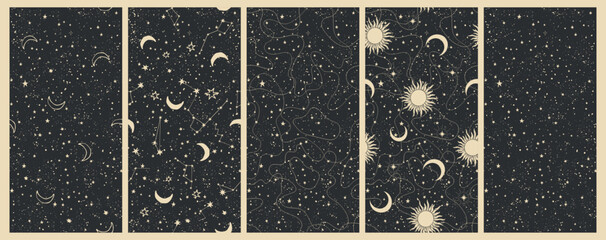 set of vertical astrology banners, celestial background for zodiac, tarot, boho design. horoscope ca